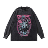 Men Long Sleeve Shirt Printed Washed Long Sleeve T-shirt Men and Women Hiphop Retro
