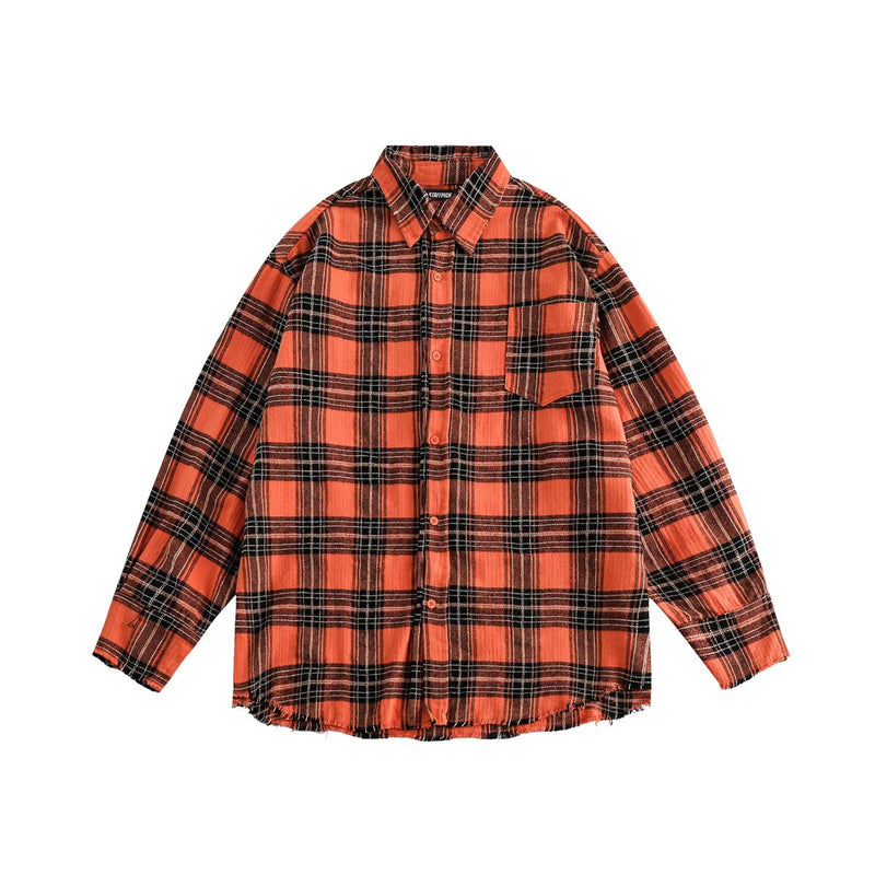 Unisex Jacket Autumn Destroyed Plaid Long Shirt
