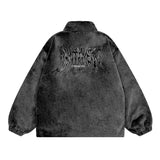 Men Cotton Mixed Jacket Coat Embroidered Lamb Coat Men's Winter Collar Drawstring Loose Cotton Coat Jacket