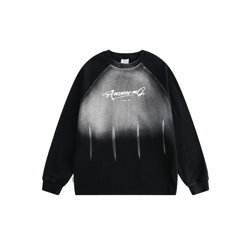 Unisex Hoodie Retro Washed Raglan Sleeve Crew Neck Pullover Sweatshirt Men and Women