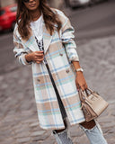 Plaid Trench Coat Winter Coat Women's Long Sleeve Checked Woolen Coat Casual