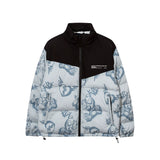 Men Cotton Padded Jacket Coat Printed Stitching Cotton Coat Jacket Men's Ins Loose down Jacket Cotton-Padded Jacket