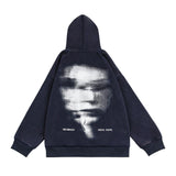 Men Fleece Lined Hoodie Portrait Printing Hooded Cardigan Sweater Men's Washed Distressed Coat