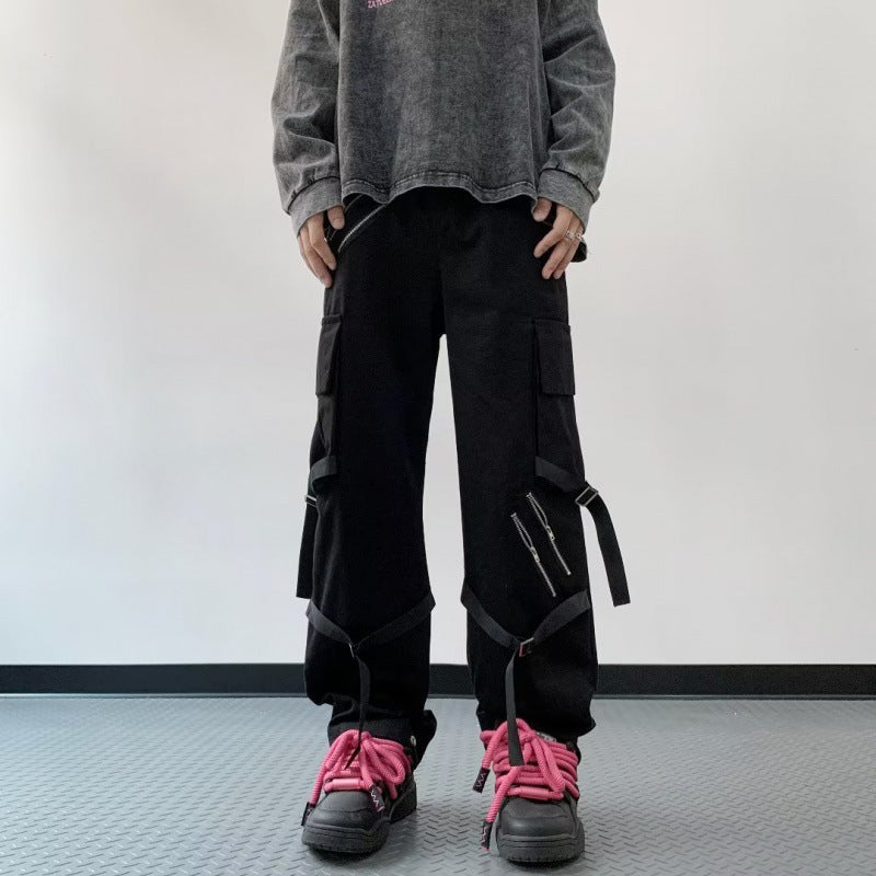 Men Sweatpants Zipper Decorations Pants Straight Cargo Pants Casual Pants