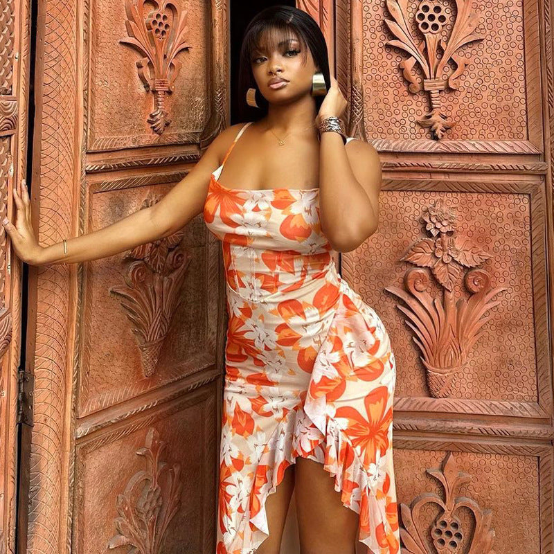 Women Halter Tops Summer Fashion Printing Slip Dress