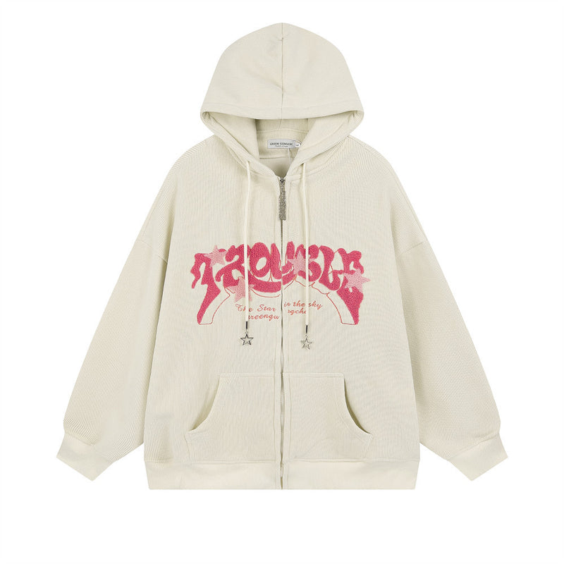 Men Hoodie Hooded Cardigan Sweater Men's Spring and Autumn Letter Towel