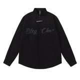 Men Long Sleeved T Shirt Embroidered Letter Long Sleeve Shirt Men's Loose Lapels Shirt