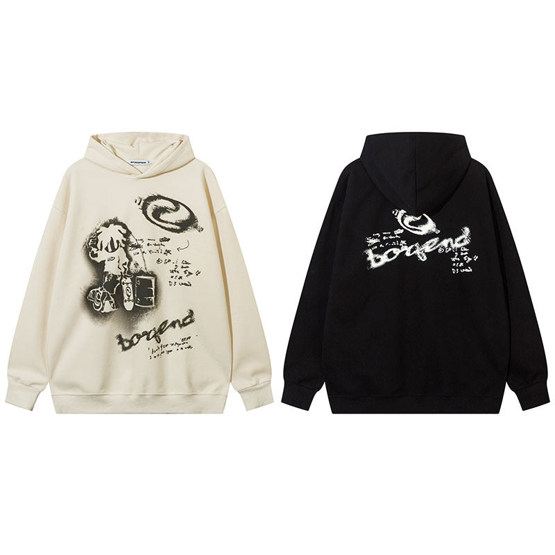 Unisex Vintage Hoodie Printed Loose Hoodie