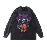 Men Long Sleeve Shirt Cartoon Printed Long-Sleeved T-shirt Men and Women Idle Style Vintage Distressed