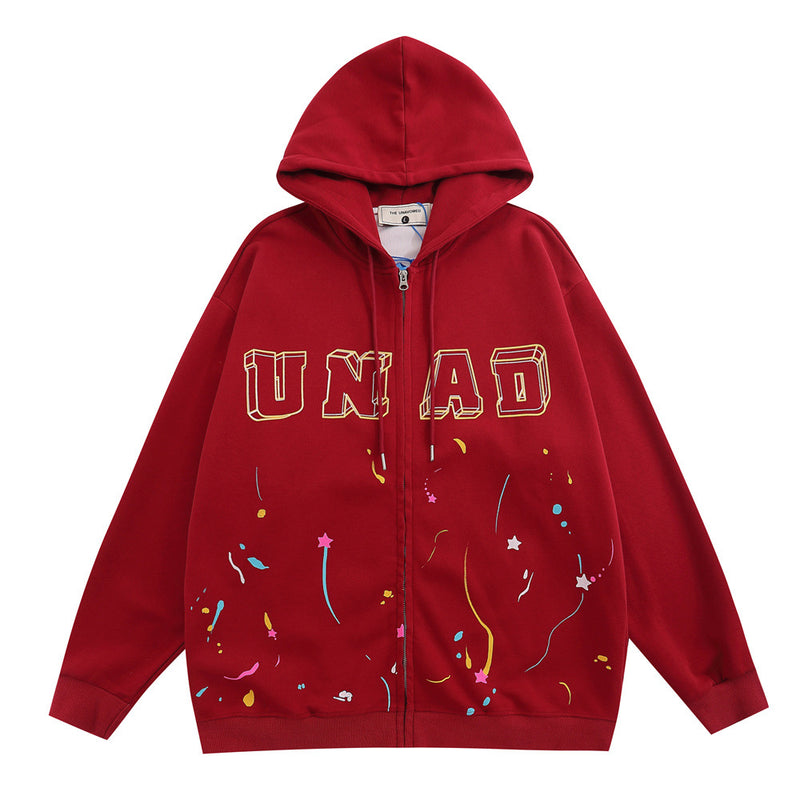 Men Hoodie Hip Hop Paint Splash Cardigan Sweater