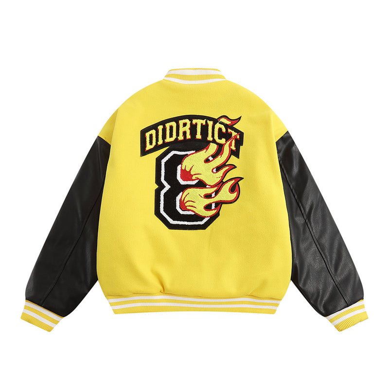 Men Cotton Mixed Jacket Coat Embroidered Letters Thick Baseball Uniform Coat Men's Clothing Winter Color Matching