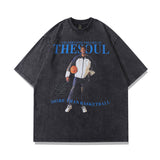 Men T Shirt Vintage Portrait Printing Distressed Short-Sleeved T-shirt Men's Fashion Brand Washed