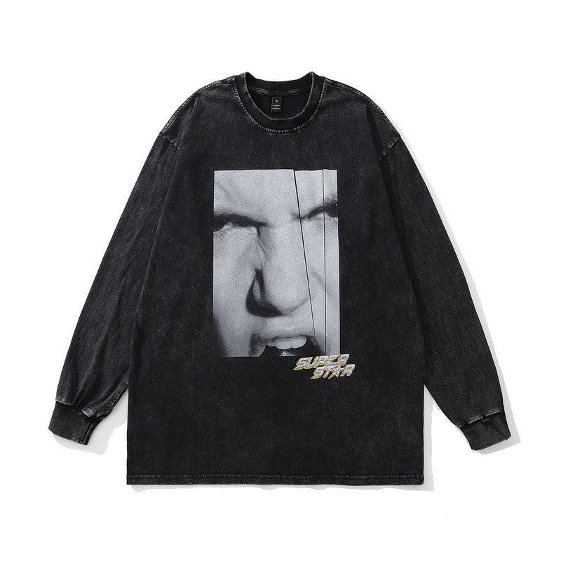 Men Long Sleeve Shirt round Neck Sweater Loose Long Sleeve Bottoming T-shirt