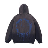 Men Hoodie Tie-Dye Gradient Hooded Coat Men's Autumn Letter Print Washed and Worn Cardigan Sweater