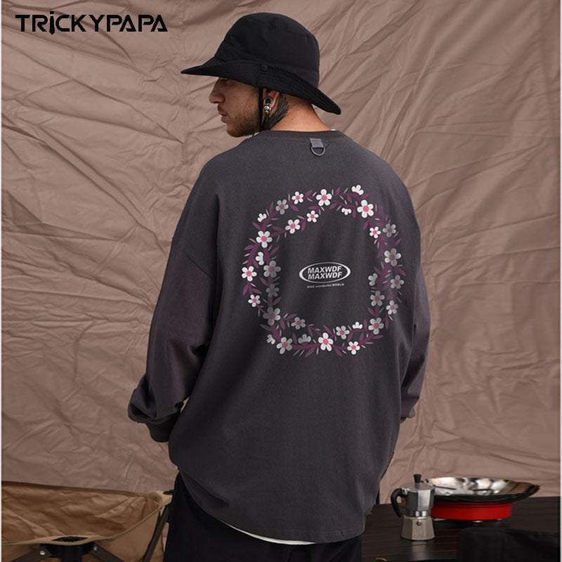 Men Long Sleeve Shirt Letter Printed Long Sleeve T-shirt Men Loose All-Matching Base Casual