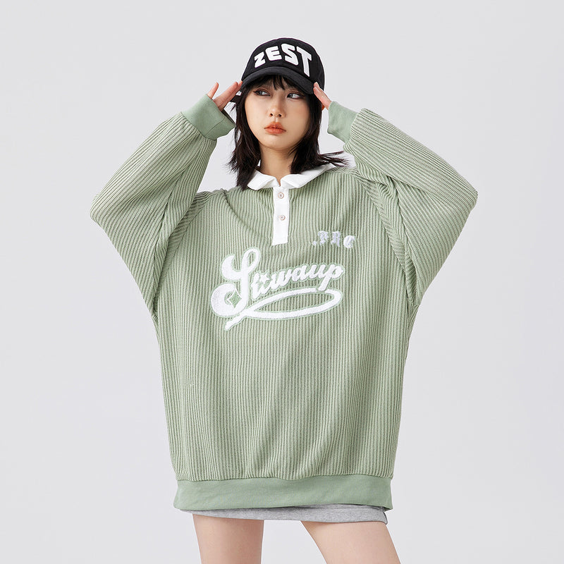 Unisex Hoodie Street Embroidery Polo Shirt Loose Sweater Coat Men and Women