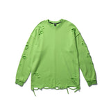 Men Hoodie Vibe Style Solid Color Simple Ripped Sweater Long Sleeve Loose round Neck Pullover Bottoming Shirt