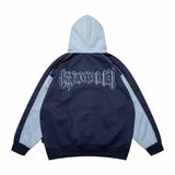 Men Fleece Lined Hoodie Cardigan Sweater Men's Winter Loose Color Contrast Patchwork Embroidered Letters