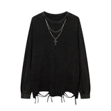 Men Long Sleeve Shirt Solid Color Distressed Bottoming Long Sleeve T-shirt Men's Loose All-Matching