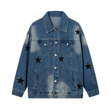 Men Denim Jacket XINGX Embroidered Spray Denim Jacket Men and Women Couple Jacket Spring and Autumn