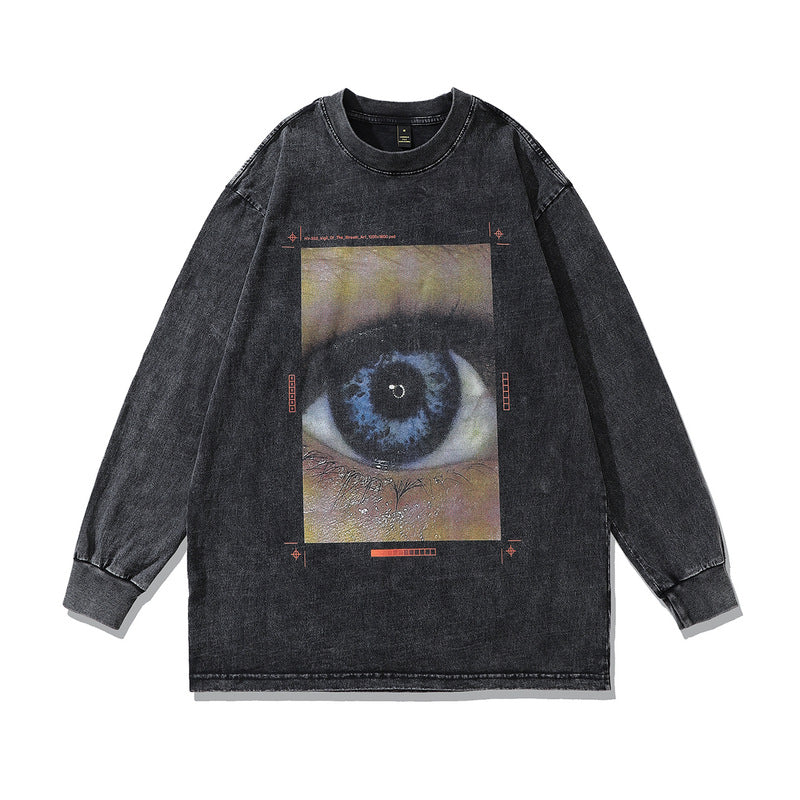 Men Long Sleeve Shirt Design Sweater Washed and Worn Loose Long Sleeve T-shirt for Men and Women