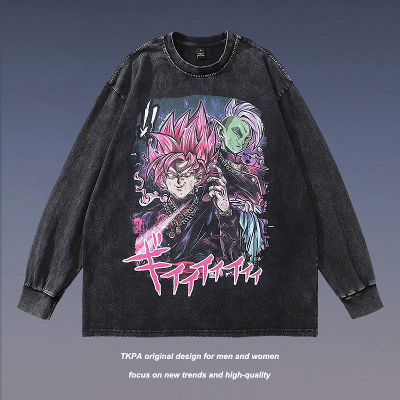 Men Long Sleeve Shirt Cartoon Print Bottoming Long Sleeve T-shirt Men and Women Oversize Couple's Tops