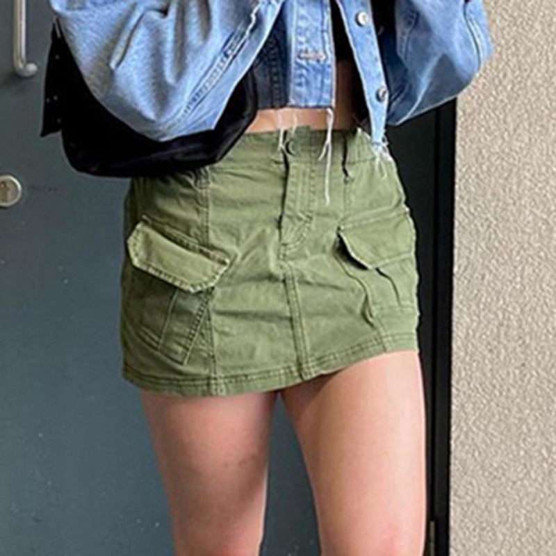 Women Skirt Fashion Personality Stitching Workwear with Pocket Skirt