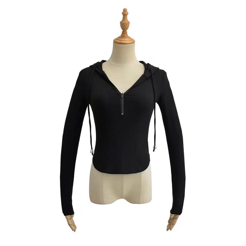 Women T-Shirt Sleeve Hooded T-shirt Women's Spring and Autumn Korean Style Short
