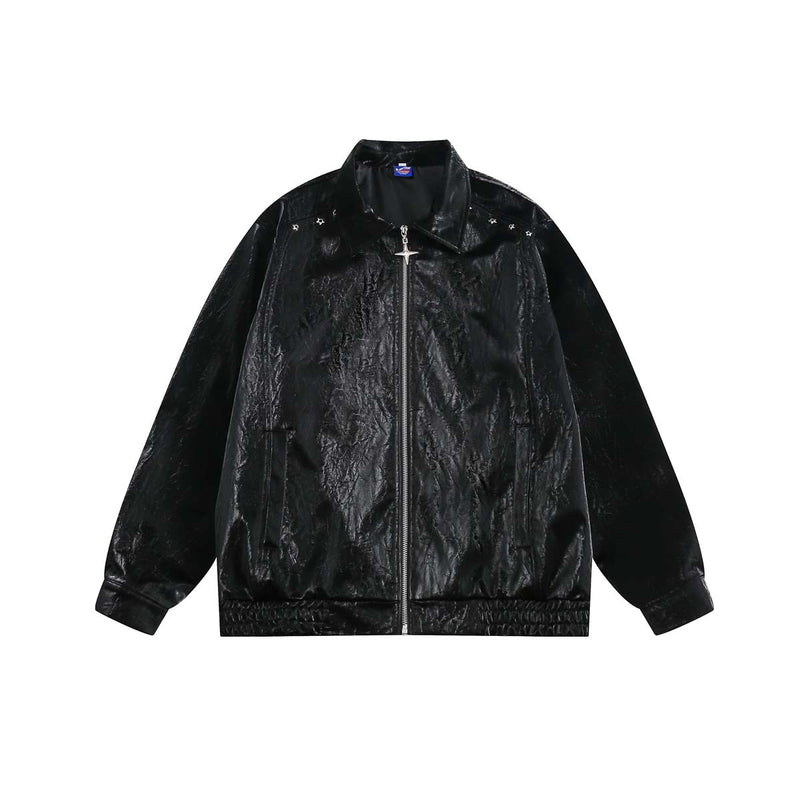 Unisex Jacket Autumn Slightly Shiny Glossy Leather Coat