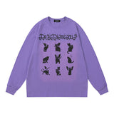 Men Long Sleeve Shirt Letter Graffiti Distressed Long Sleeve T-shirt Men and Women Hip Hop Retro Loose