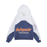 Men Fleece Lined Hoodie Patchwork Hoodie Men's Autumn and Winter Letters Puff Print Pullover