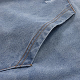 Men Denim Jacket Hooded Denim Hoodie Men's Contrast Color Letter Printed Jacket Sweater