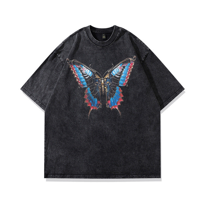 Men T Shirt Vintage Butterfly Print Short Sleeve T-shirt for Men and Women Couple