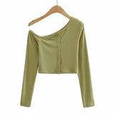 Women T-shirt Spring Short Tight Long Sleeve Bottoming Shirt Top