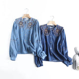 Women T-Shirt Women's Spring and Autumn Denim Long-Sleeved Shirt