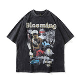 Men's T Shirt Retro Loose Hip Hop Short-Sleeved T-shirt Men's Distressed Print