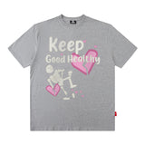 Men T Shirt Vintage Skull Heart Printing Pattern Short Sleeve