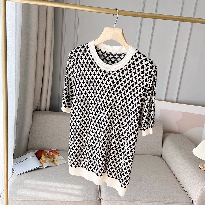 Women T-Shirt Short Sleeve round Neck T-shirt Women's Knitwear Summer