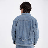 Men Denim Jacket Men's Spring and Autumn Loose Washed-out Denim Clothes Jacket