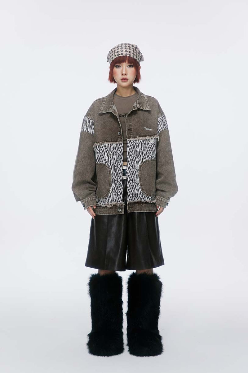 Unisex Jacket Autumn Stitching Striped Denim Coat Women's Clothing