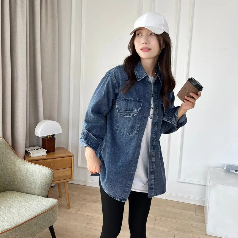 Women T-Shirt 2 Vintage Distressed Oversize Casual Denim Jacket Coat for Women