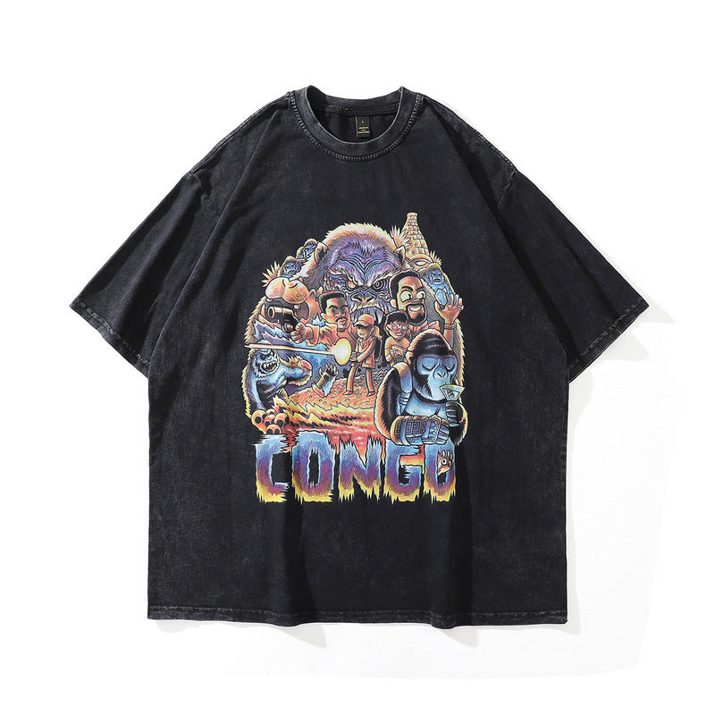Men T Shirt round Neck Cotton Street National Fashion Loose Hip Hop Short Sleeve T-shirt