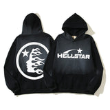 HS Hoodie Vintage Distressed Crack Print Casual Loose