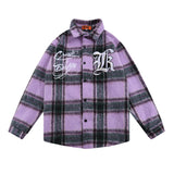 Men Long Sleeved T Shirt Embroidered Letters Colorblock Check Shirt Men's Ins Loose