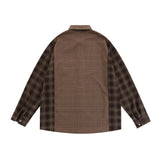 Men Long Sleeved T Shirt Spliced Plaid Blouse Spring and Autumn Men's Loose Long Sleeve Jacket Shirt