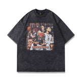 Men T Shirt Worn Looking Washed-out Star Character Printed Short Sleeve T-shirt Men and Women