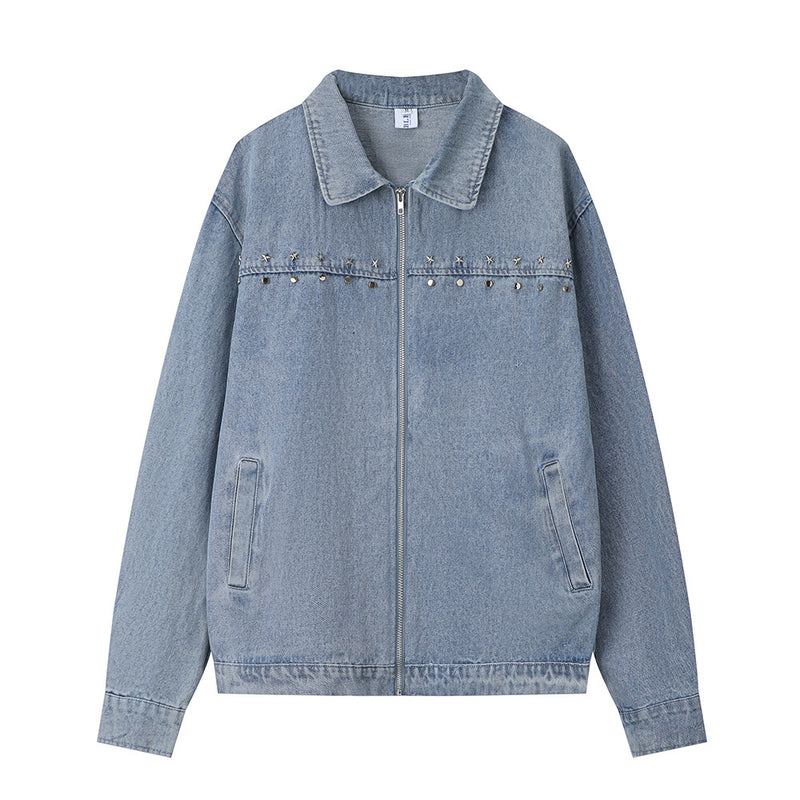 Men Denim Jacket Washed Denim Jacket Men's Spring and Autumn Loose Casual Zipper Cardigan Denim Jacket