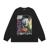 Men Long Sleeve Shirt Vintage Printed Distressed Casual Long Sleeve Bottoming Men