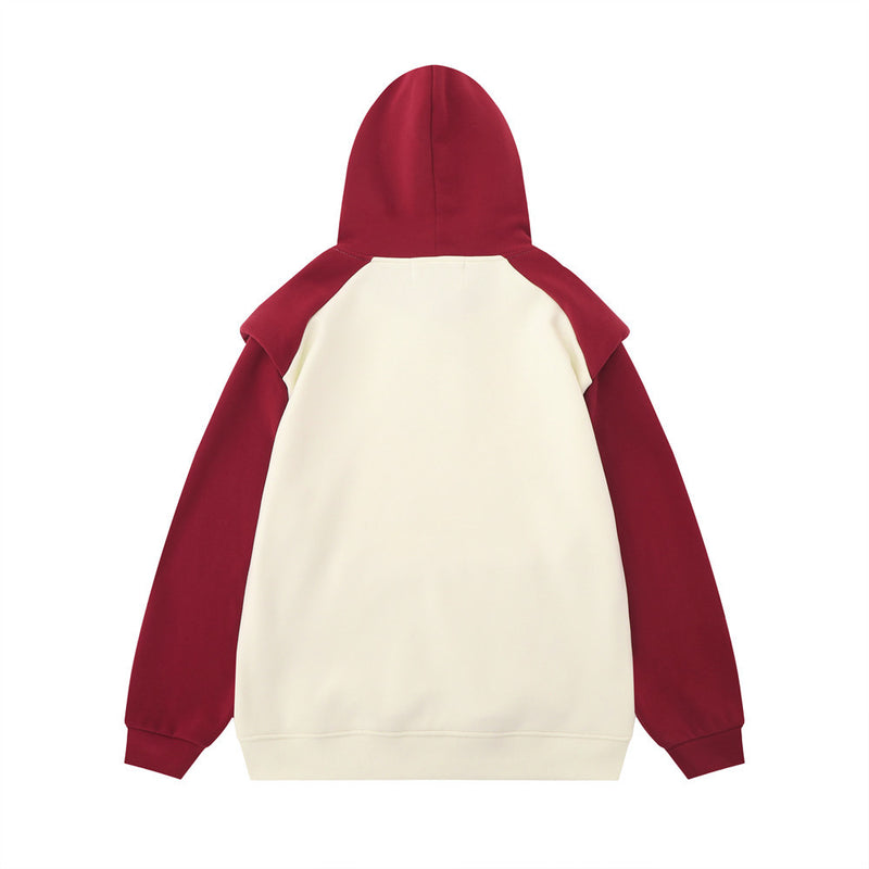 Men Hoodie Color Contrast Patchwork Design Hooded Sweater Men
