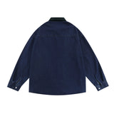 Men Long Sleeve T Shirt Vintage Cartoon Embroidered Denim Long Sleeve Shirt Men's Loose Lapels Shirt